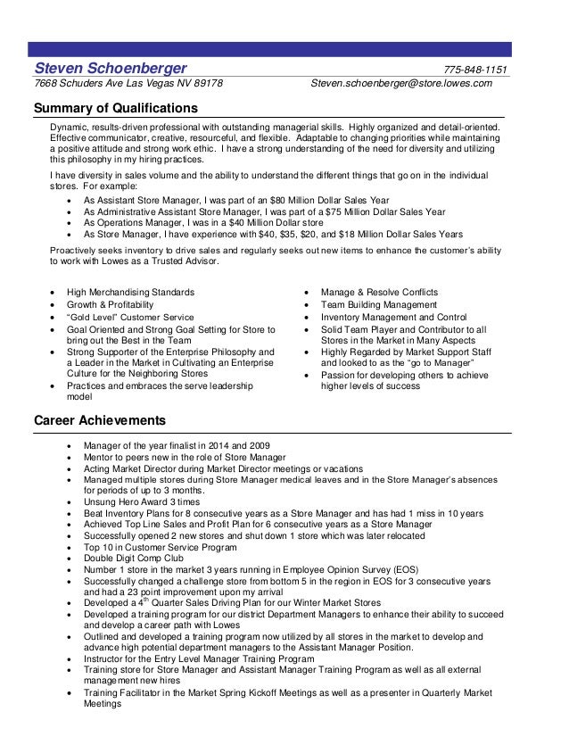 steve resume lowes resume