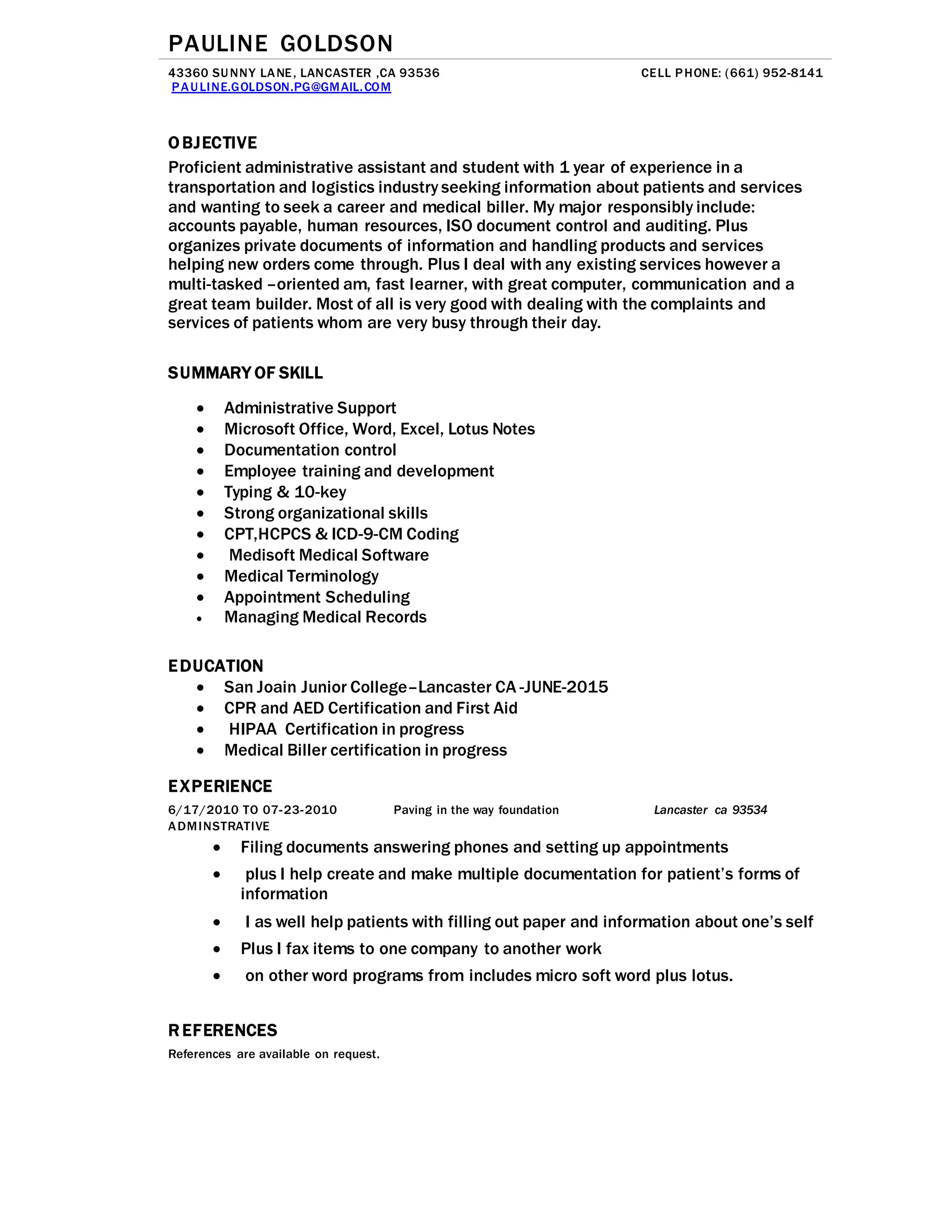 medical biller resume PDF - Medical Biller Resume 1 2048 