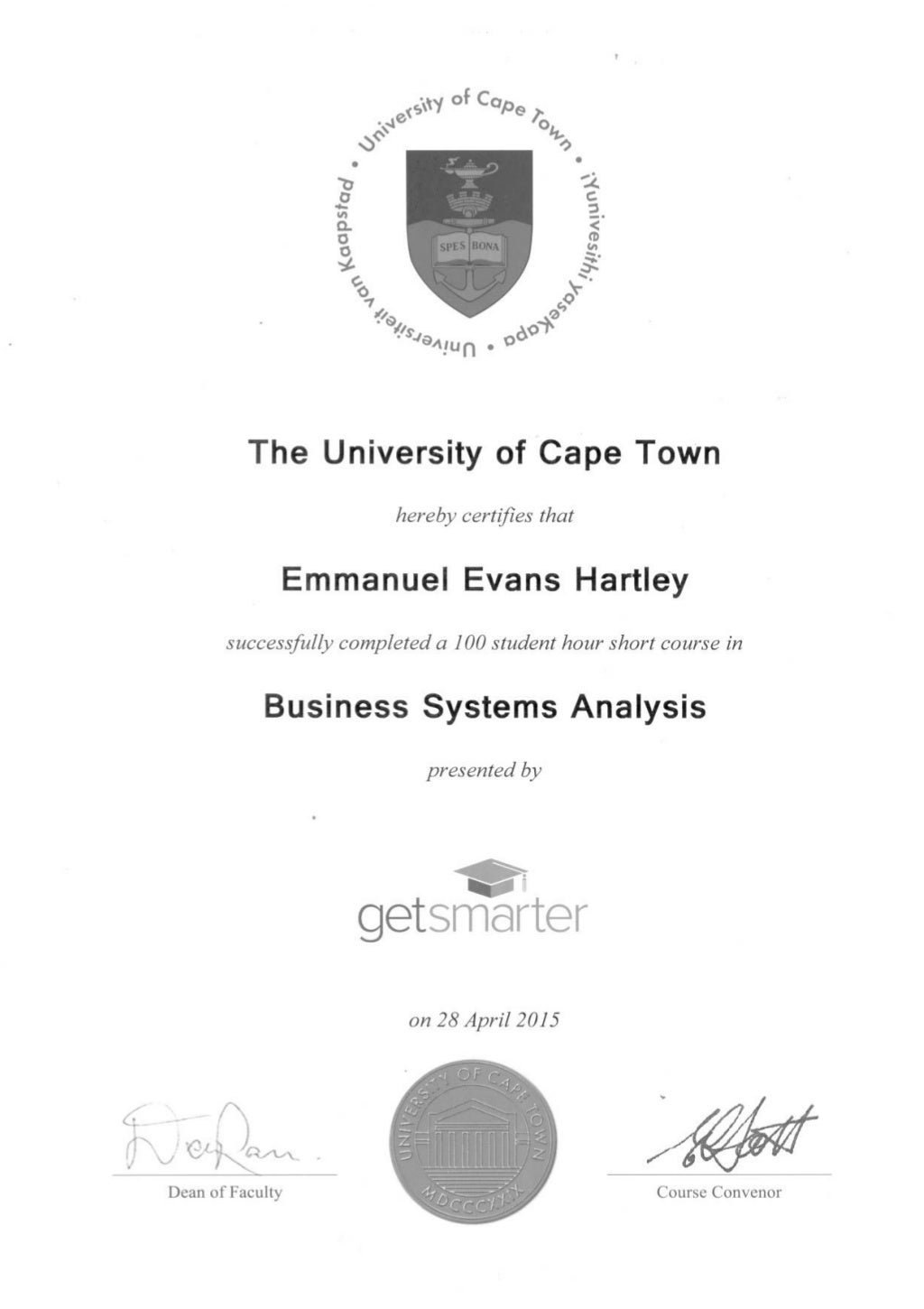 UCT certificate