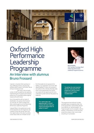 Oxford High Performance Leadership Programme - Bruno Frossard