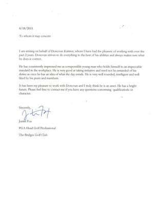 Justin Fox Reccomendation Letter