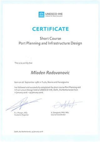 UNESCO-IHE Port Planning Certificate