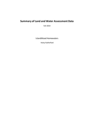 Summary of Land and Water Assessment Data
Fall 2014
IslandWood Homewaters
Haley Rutherford
 