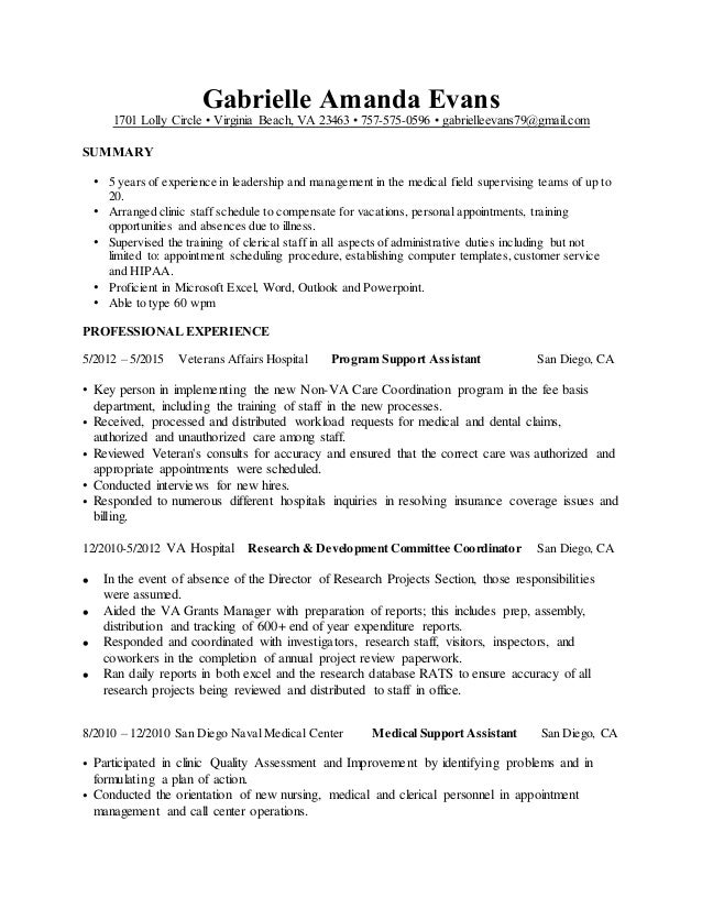 gabrielle amanda evans resume medical support assistant training