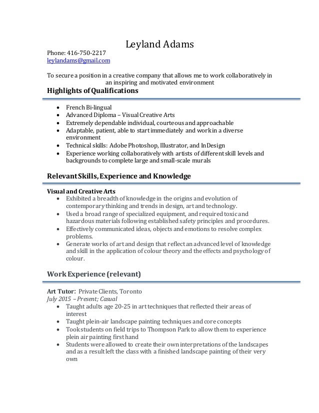 leyland adams art resume