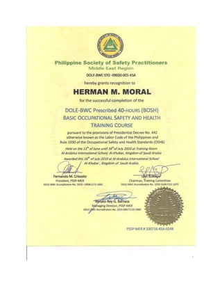 BOSH Certificate and Grades
