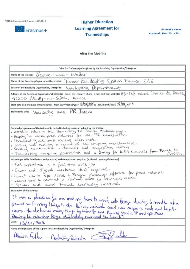 Traineeship certificate france