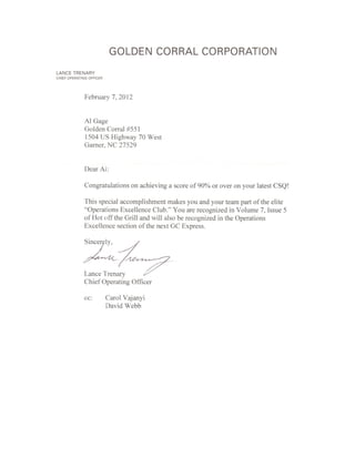 Al Gage Congrats Letter Sr.VP Lance Trenary GC Feb 2012