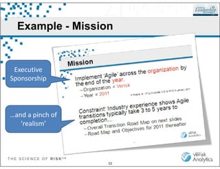 Example - Mission
Executive
Sponsorship
T H E S C I E N C E O F R I S K S M
12
…and a pinch of
‘realism’
 