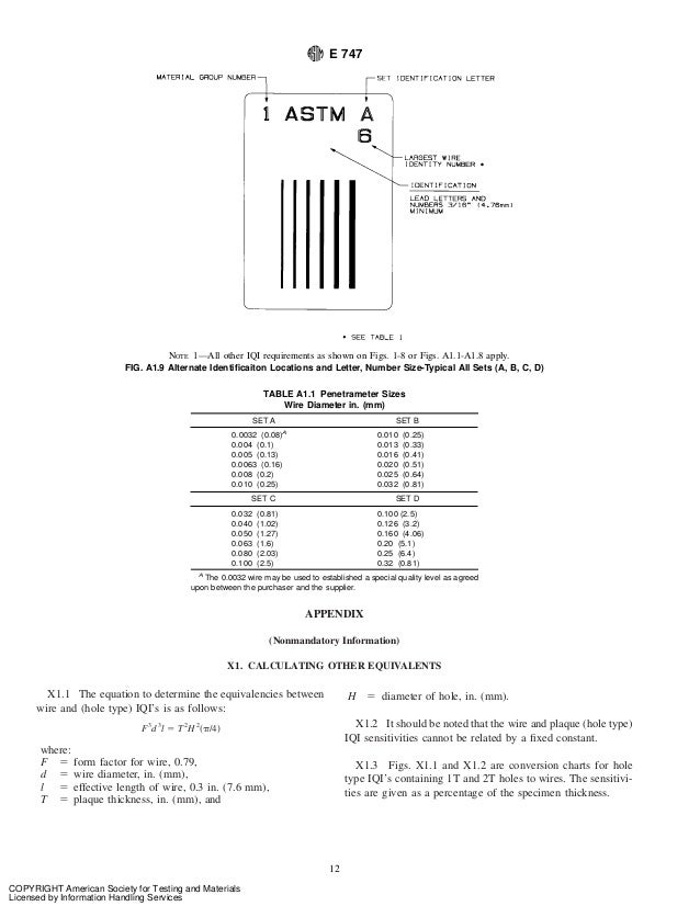 Penetrameter Selection Chart