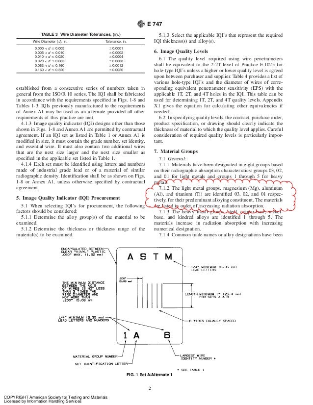 Penetrameter Selection Chart