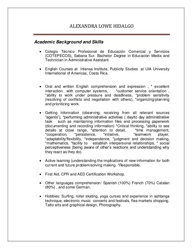 Alexandra Lowe Cv English