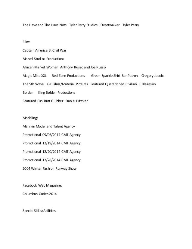 fashion model resume