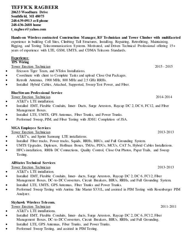 teffick ragbeer resume 01 telecommunication specialist resume