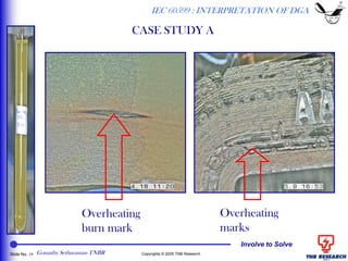 Involve to Solve
Slide No. 19 Copyrights © 2005 TNB Research
Overheating
burn mark
Overheating
marks
IEC 60599 : INTERPRETATION OF DGA
CASE STUDY A
Gomathy Sethuraman TNBR
 