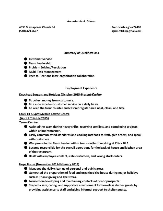 Chick Fil A Resume TUTORE ORG - Stanzis Resume 1 638 