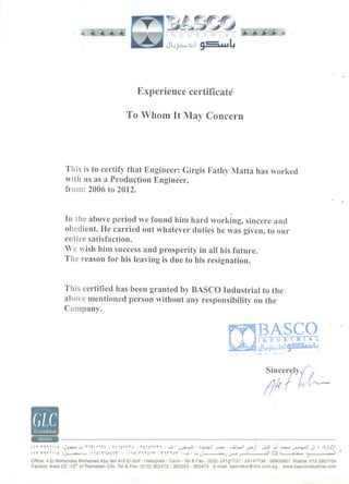 Basco Experience Certificate