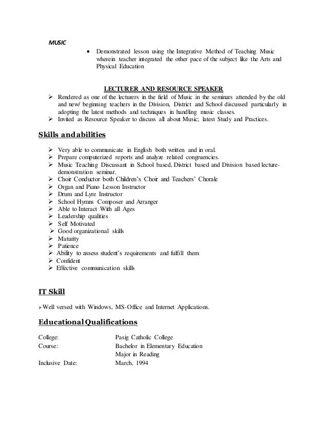 resume as a teacher