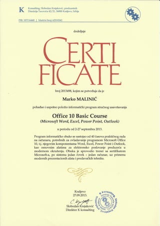 Certificate-Office 10 Basic