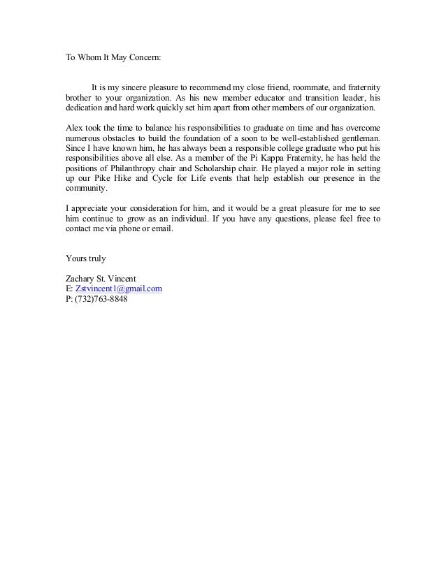 letter of recommendation for fraternity example rome letter of recommendation for fraternity example