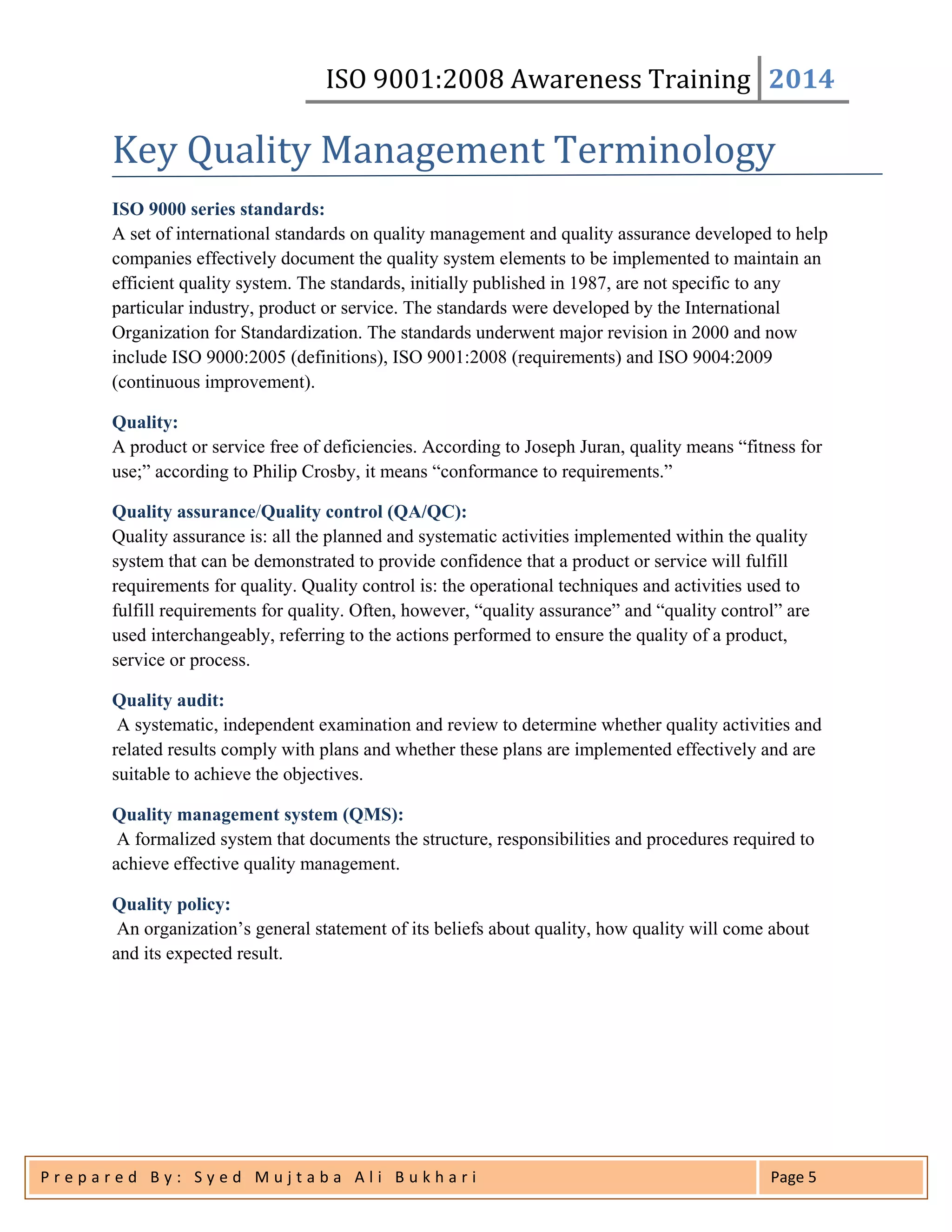 ISO 9001_2008 Awareness Training | PDF