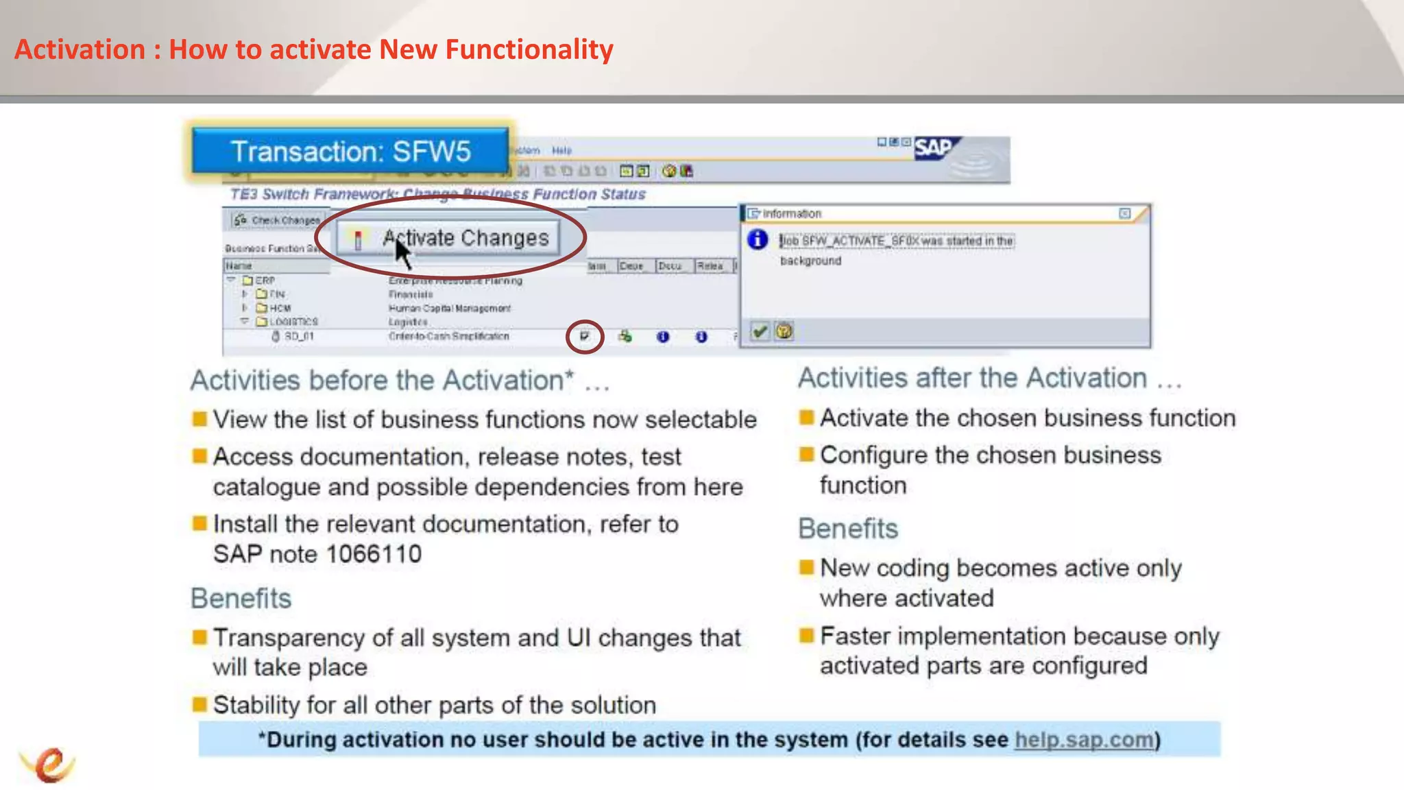 Activation : How to activate New Functionality
 