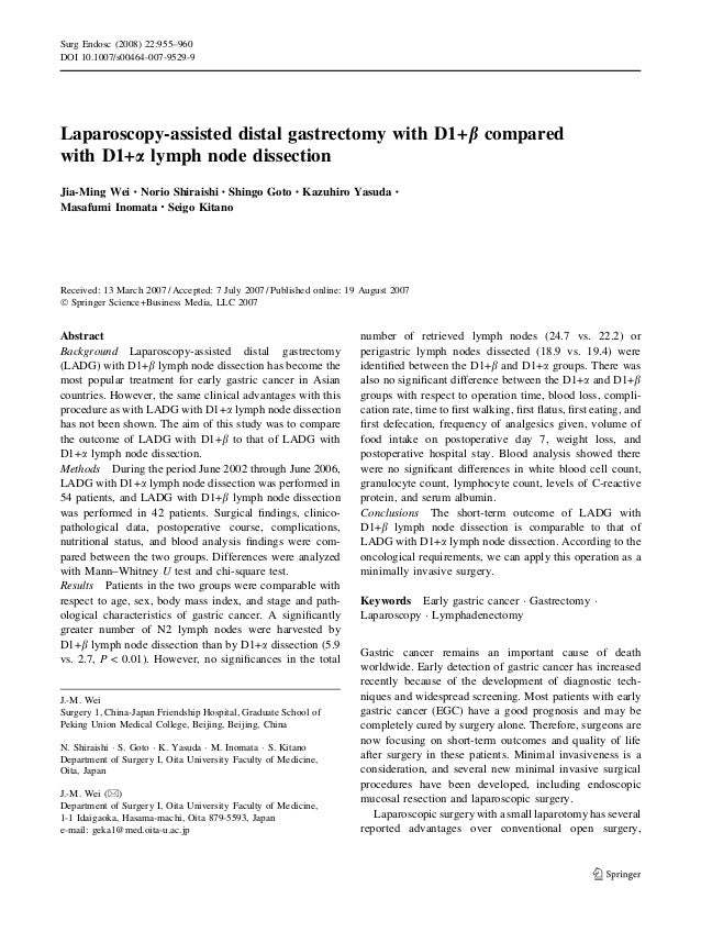 Laparoscopy Assisted Distal Gastrectomy With D1 B Compared With D1 A