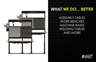 WHAT WE DO... BETTER
ASSEMBLY TABLES
WORK BENCHES
MACHINE BASES
WELDING TABLES
AND MORE
 