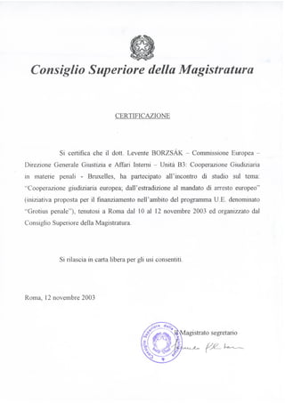 Certificate - Consiglio - conferenza EAW