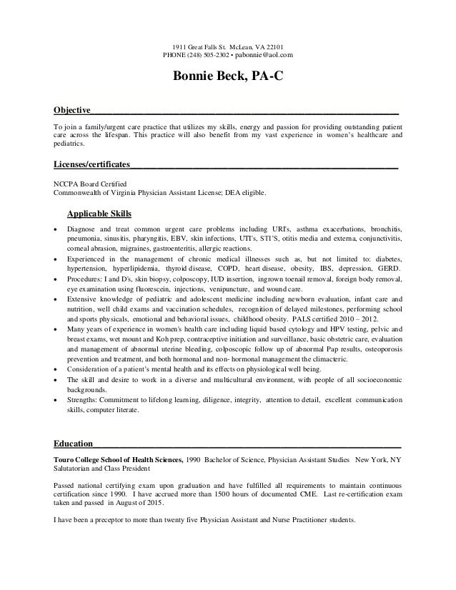 Physician Assistant Urgent Care Resume Physician Assistant Urgent Care Resume