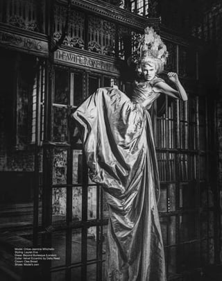 l i n e 	 2 5FA S H I O N • T R E N D • S T Y L E
Model: Chloe-Jasmine Whichello
Styling: Lauren Eva
Dress: Beyond Burlesque (London)
Collar: Velvet Eccentric by Della Reed
Crown: Clea Broad
Shoes: Model’s own
 