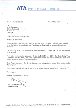 ATA & VOLVO-OFFER & EXP LETTER | PDF