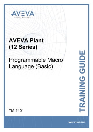 TTRRAAIINNIINNGGGGUUIIDDEE
www.aveva.com
AVEVA Plant
(12 Series)
Programmable Macro
Language (Basic)
TM-1401
 