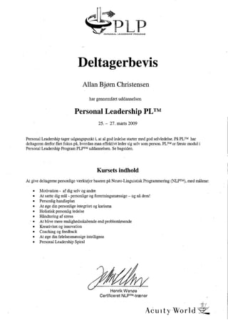 PLP 1 practitioner certifikat
