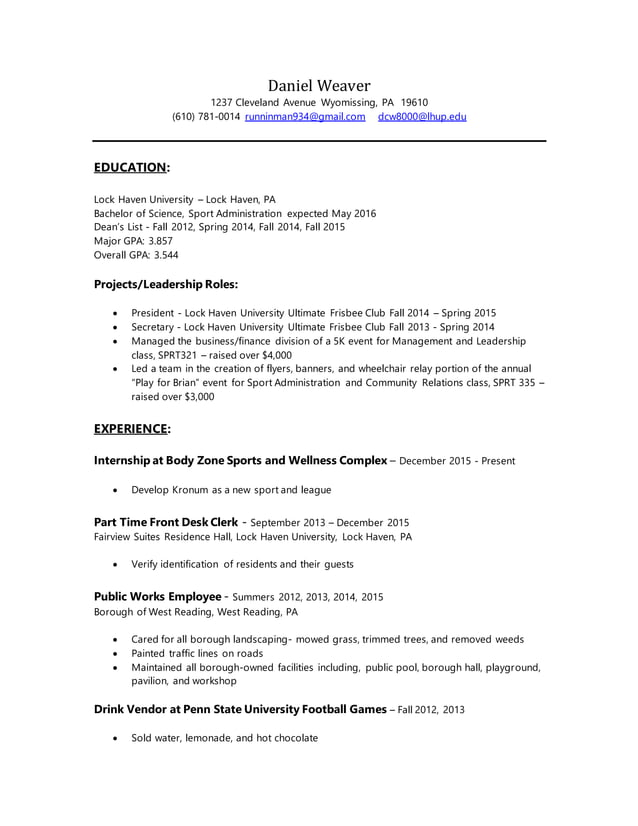 Daniel Weaver Completed Resume - Daniel Weaver Completed Resume 1 638