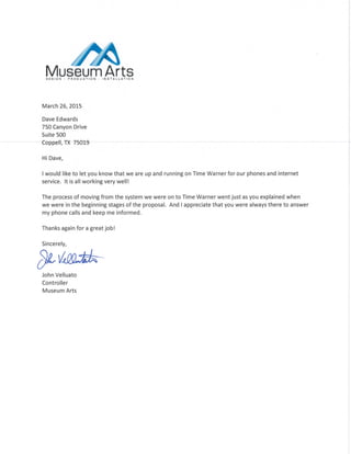 Museum Arts Referral Letter