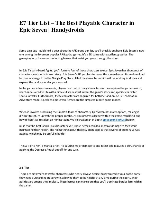 E7 Tier List The Best Playable Character in Epic Seven Handydroids