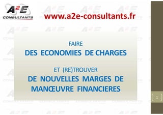 FAIRE
DES ECONOMIES DE CHARGES
ET (RE)TROUVER
DE NOUVELLES MARGES DE
MANŒUVRE FINANCIERES
1
www.a2e-consultants.fr
 