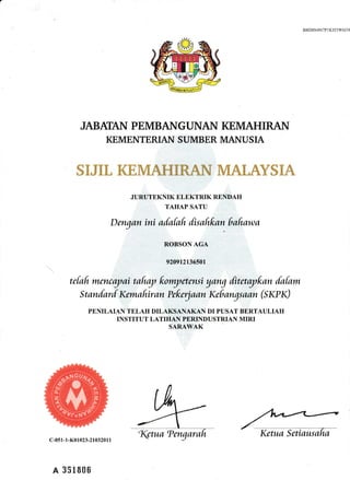 ELECTRICAL CERTIFICATE LEVEL 1,2,3