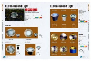 46
m
~
r-
ce"
;:?;
5·
cc
5"
a.
c:
!e.
~
(")
0
3
"O
Ill
:J
'<
~
LED In-Ground Light
LED-WPL-2502
A 1axo.1w LEDs
LED-WPL-2501
12xo.1w LEDs
1111 ••They fix suitable for garden,wall,plaza
It is very easy to install...and looking it very beauty
Description
Tempered glass diffuser
Stainless steel cover
Aluminium body
Silicone rubber gasket
220V-240V
IP67
B 33x0.1W LEDs
LED-WPL-2503
LED
Different color available
--White Green Blue Amber Red
0 115
0 160
LED In-Ground Light
Description
Aluminium die-casting body
Stainless steel cover
Glass diffuser
Plastic housing
LED Lighting source
220V-240V
IP67
LED
Different color available
-- -White Green Blue Amber Red
Description
Aluminium die-casting body
Stainless steel cover
PC diffuser
Plastic housing
LED Lighting source
220V-240V
IP67
LED
Different color available
-- -
47
m
3
~
Cll
Ill
m
t::!.
White Green Blue Amber Red ce·
085
~
:J
cc
Cll
83
 