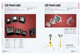 EverLightingIndustrialCompanyLtd.www.everledlite.comE-mail:sales@everlightings.com
EverLightingIndustrialCompanyLtd.www.everledlite.comE-mail:sales@everlightings.com
06 07
Model No. Watt Size
LED-MHL-3017-10W
LED-MHL-3017-20W
LED-MHL-3017-30W
LED-MHL-3017-50W
LED-MHL-3017-100W
LED-MHL-3017-200W
10W
20W
30W
50W
100W
200W
130*190*70mm
160*200*85mm
170*230*90mm
190*270*100mm
250*309*192mm
340*400*121mm
Tri-pod stand style:
You can choose any model put on it. But
for safety reason, Max 2x50W, with or
without sensor.
Model No. Watt Size
LED-MHL-3015-10W
LED-MHL-3015-20W
LED-MHL-3015-30W
10W
20W
30W
130*95*22mm
185*135*27mm
275*200*30mm
LED Flood Light
AC85-265V 50/60Hz
Materials: die casting aluminum & Tempered glass
Color Temperature: CW 6000-6500K/ NW 4000-4500K / WW 2700-3500K
Popular housing color: black/grey
IP65
Working Temperature(℃): -25 - +40
Luminous Efficiency 90-100Lm/W
Power factor>0.9
CRI>80
LED Flood Light
AC85-265V 50/60Hz
Materials: die casting aluminum & Tempered glass
Color Temperature: CW 6000-6500K/ NW 4000-4500K / WW 2700-3500K
Popular housing color: black/grey
IP65
Working Temperature(℃): -25 - +40
Luminous Efficiency 90-100Lm/W
Power factor>0.9
CRI>80
LEDFloodLight
LEDFloodLight
 