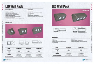 58
ir
ce·
a::J
IC
5"
a.
c:
!!?.
~
("")
0
3
a:l:::s
'<
~
LED Wall Pack
Techincal Features: Specifications:
• UL listed for wet location • Cree Led Chips
• Die cast aluminum housing •Input Volts: 100-277V/347V 50/60Hz, 347V/60Hz
• High quality outdoor powder coat finish • CCT: 4000K/5000K
• Suitable for use at 40 l: ambient temperature • CRI: 72.7
• Weather resistand silicon gasket • Optional photocell: 120/20B/240/277V
• UUCUL,DLC LM-79,TM-21,IES report are available •Optional Surge Protection: Input 120-277V, 347-4BOV
• Independent photometric testing
• Lighting Facts is available;5 Years full fixture or 50,000 Hour life
LED-MHL-3101
~~• 360.Smm. ~
Item No. LEO·MHL·3101A LEO·MHL-3101B LEO·MHL-3101C
Input Watts 26.71W 52W BOW
PF 0.9923 0.9937 0.9945
THO 2.37/120V 7.47/277V 6.1/120V 11.59/277V 1.60/120V 10.1B/277V
Efficiency 79.6-B5.B1 Lm/W BO-B5.36Lm/W 77.73-B1.3BLm/W
Total lnltlal Lumen Output
2126.2-2302.3Lm 4150.6-4469.3Lm 6042.3-6362.BLm
Replaceable MH100W Replaceable MH175W Replaceable MH250W
EVERu9hc1n9
LED Wall Pack
V)J~I·=~---1.... 360.Smm
Specifications:
• Cut-off 70 °
• Cree Led Chips
235mm --- I- 463mm
• CRI: 72.7
•Optional photocell: 120/20B/240/277V
I
"'-"'C>
3
3
• Input Volts: 100-277V/347V 50/60Hz, 347V/60Hz •Optional Surge Protection: Input 120-277V, 347-4BOV
• CCT: 4000K/5000K
Item No. LEO·MHL·3102A LEO·MHL·3102B
Input Watts 52W BOW
PF 0.9937 0.9945
THO 6.1/120V 11.59/277V 1.6/120V 10.1B/277V
Efficiency BO-B5.36Lm/W 77.73-B1.3BLm/W
Total lnlllal Lumen Output
4150.6-4469.3Lm 6042.3-6362.BLm
Replaceable MH175W Replaceable MH250W
59
 