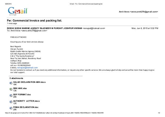 commercial invoice packing list template