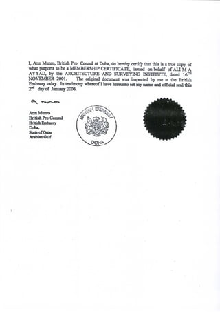 Ali Ayyad attested certificates