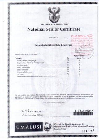 Matric certification