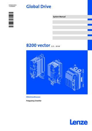 EDS82EV903
.Hõa
Ä.Hõaä
System Manual
8200 vector 0.25 ... 90 kW
l
E82xVxxxKxxxxx
Frequency inverter
Global Drive
 