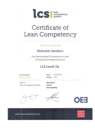 Lean Certificate level 1b
