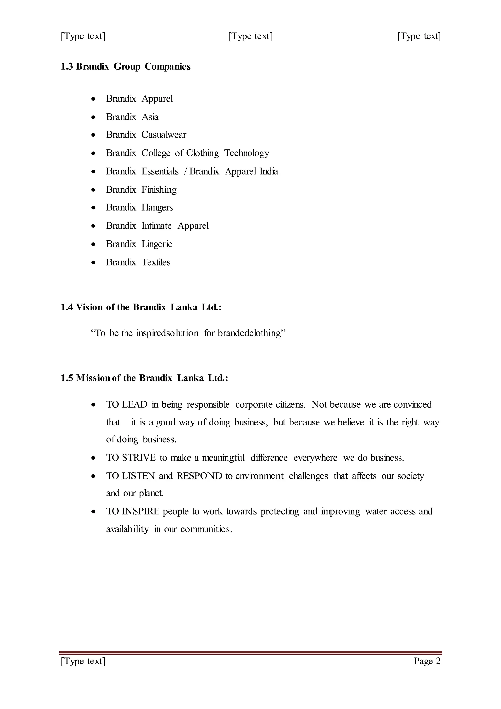 Training Report - Brandix Lanka (PVT) Ltd. | DOCX