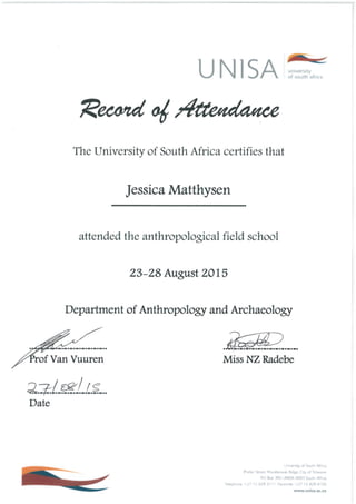 Fieldwork certificate