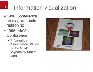 Information visualization
• 1990 Conference
on diagrammatic
reasoning
• 1995 InfoVis
Conference
• “Information
Visualization: Wings
for the Mind”
Keynote by Stuart
Card
 